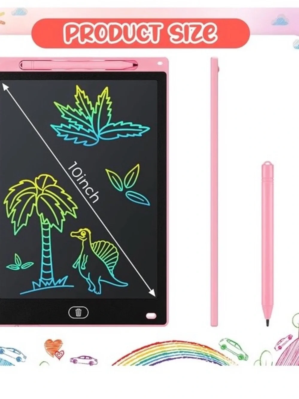 LCD Writing Tablet for Kids, 10 Inch Erasable Drawing Pad Colorful Set of 10